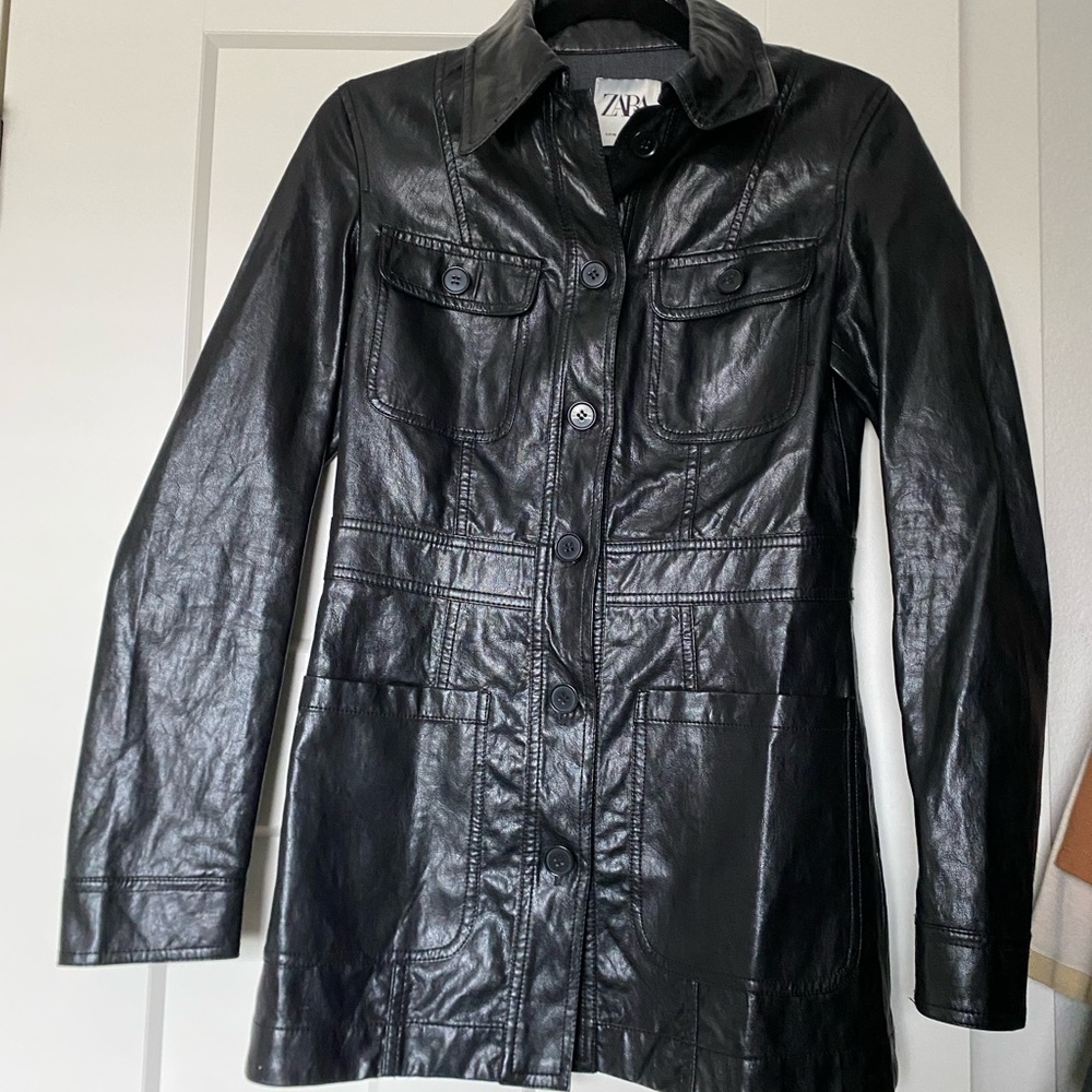Zara fitted leather blazer jacket